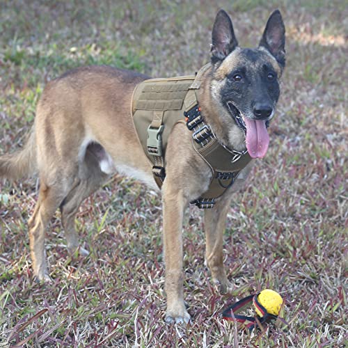 ICEFANG GN1 Large Reflective Tactical Dog Harness with MOLLE Vest (Pack of 1, Brown)