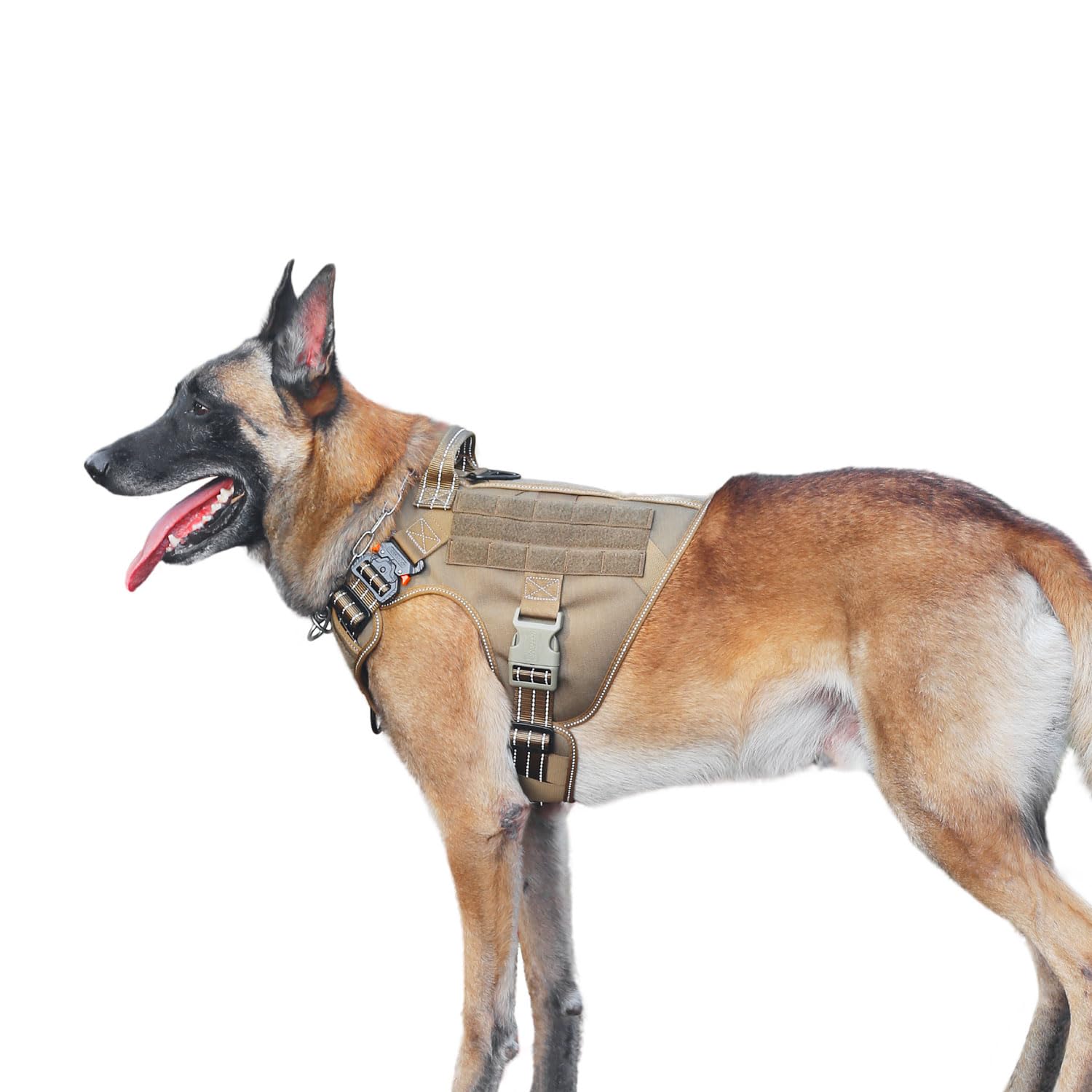 ICEFANG GN1 Large Reflective Tactical Dog Harness with MOLLE Vest (Pack of 1, Brown)