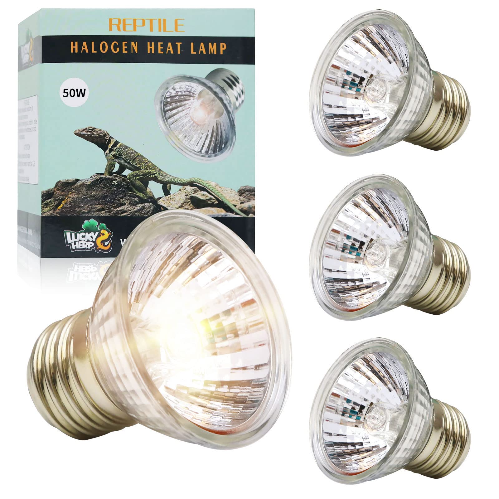 LUCKY HERP 4-Pack 50W UVA UVB Reptile Basking Light Bulbs for Heat Lamp Use