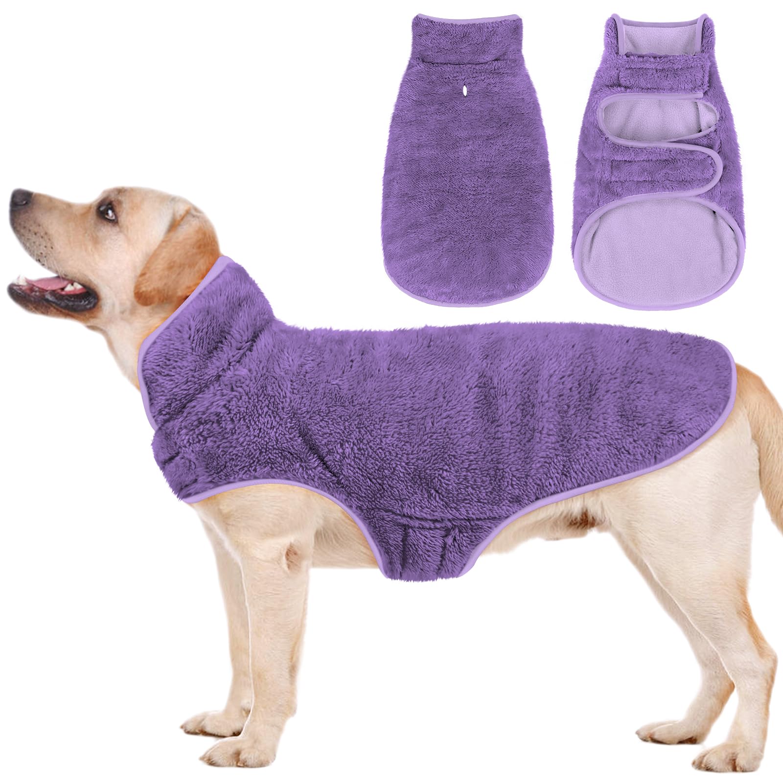 Malier Reversible Fleece Dog Coat, Windproof Warm Purple Vest for Small to Large Dogs