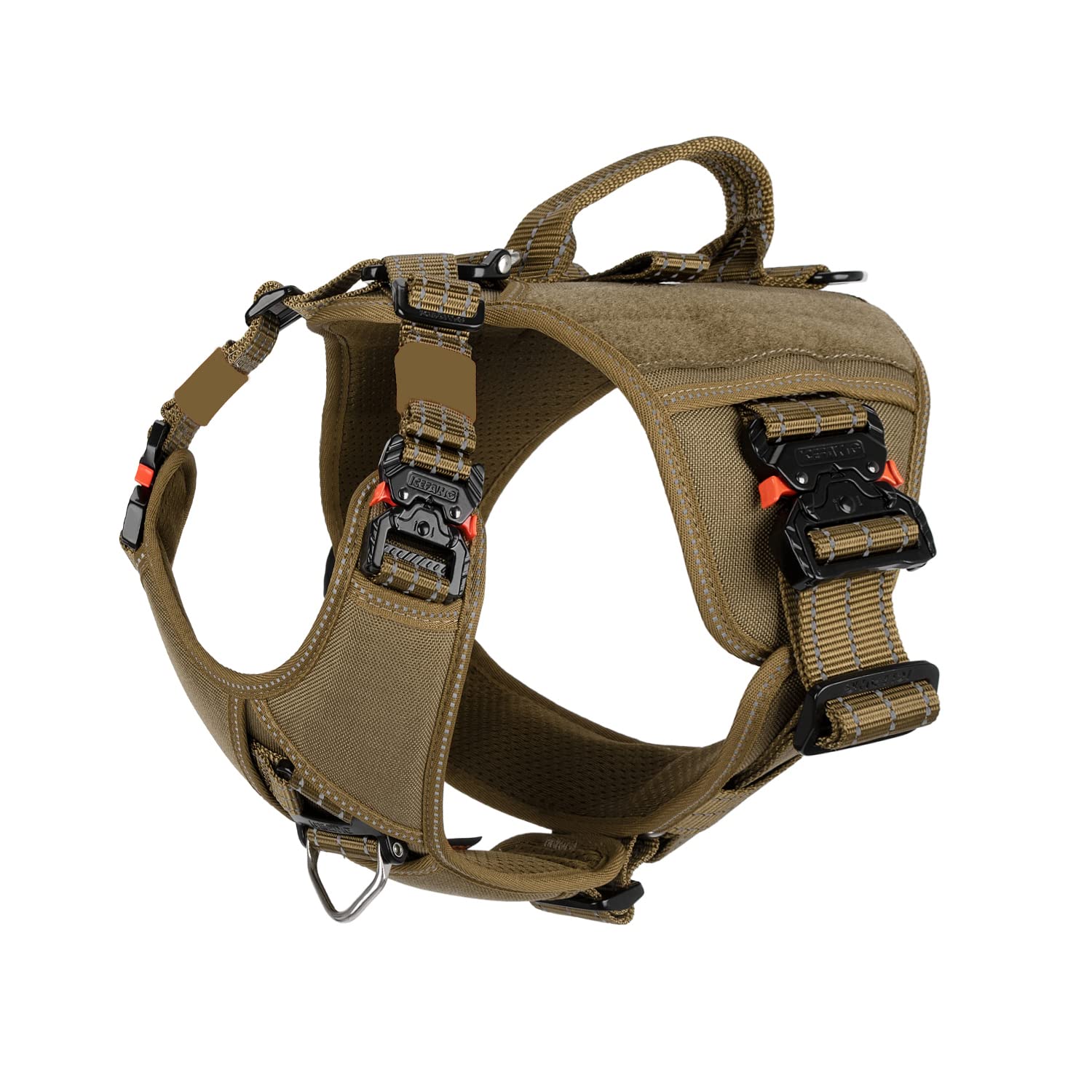 ICEFANG GN8 Tactical Dog Harness, Reflective Medium Size, No-Pull Leash Clip (Brown, Medium)